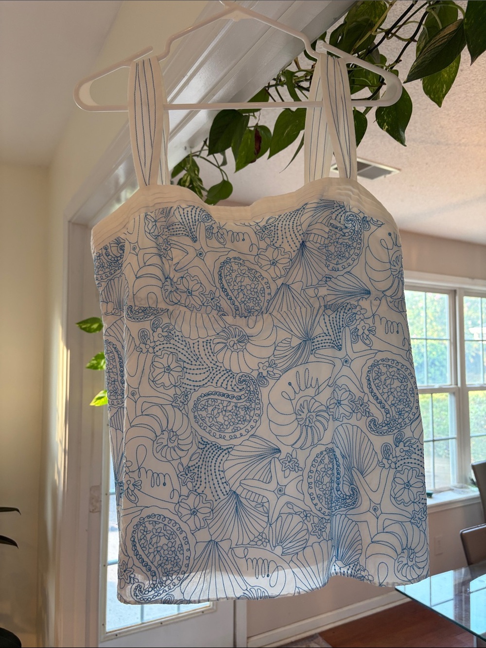 Lilly Pulitzer White Tank Top with Light Blue Seashell Print